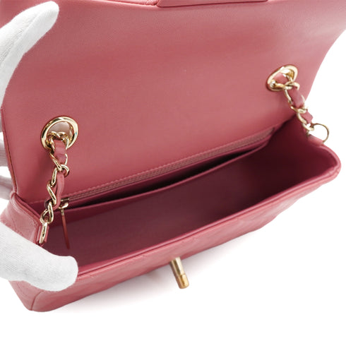 CHANEL MINI MATELASSE CHARM CHAIN SHOULDER BAG PINK LAMB SKIN GOLD HARDWARE 90331667