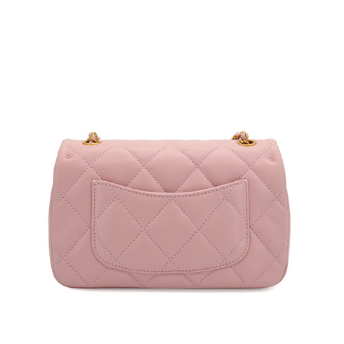 CHANEL MINI MATELASSE CHARM CHAIN SHOULDER BAG PINK LAMB SKIN GOLD HARDWARE 90335891