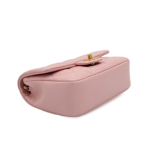CHANEL MINI MATELASSE CHARM CHAIN SHOULDER BAG PINK LAMB SKIN GOLD HARDWARE 90335891