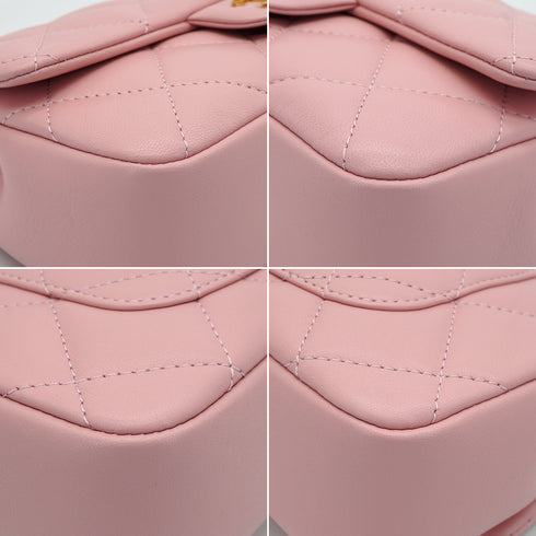 CHANEL MINI MATELASSE CHARM CHAIN SHOULDER BAG PINK LAMB SKIN GOLD HARDWARE 90335891