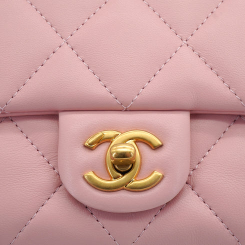 CHANEL MINI MATELASSE CHARM CHAIN SHOULDER BAG PINK LAMB SKIN GOLD HARDWARE 90335891