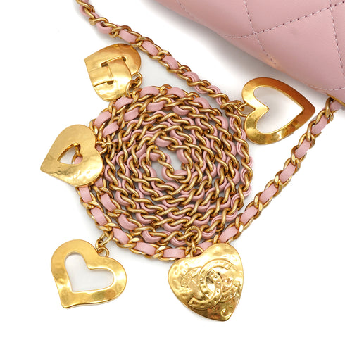 CHANEL MINI MATELASSE CHARM CHAIN SHOULDER BAG PINK LAMB SKIN GOLD HARDWARE 90335891