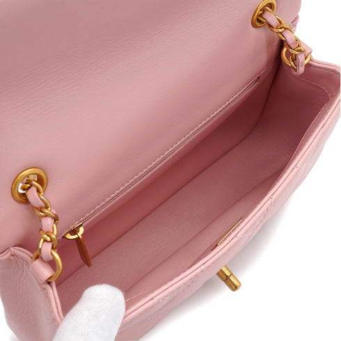CHANEL MINI MATELASSE CHARM CHAIN SHOULDER BAG PINK LAMB SKIN GOLD HARDWARE 90335891