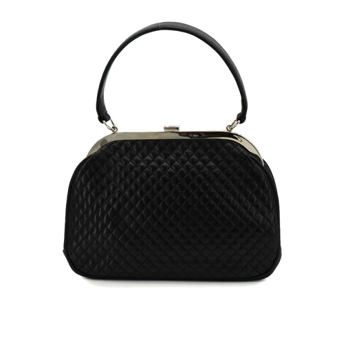 VINTAGE CHANEL MATELASSE HAND BAG BLACK LEATHER SILVER HARDWARE 90344390