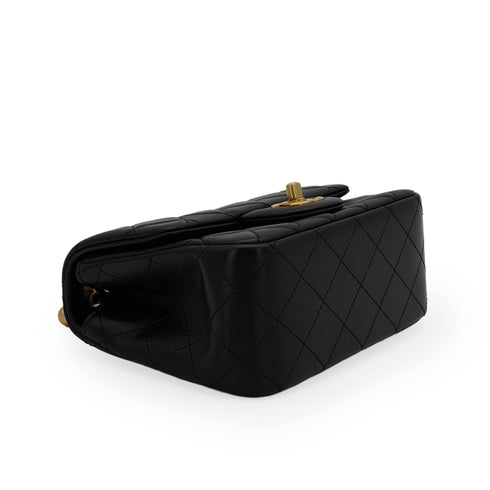 CHANEL MINI MATELASSE COCO BALL CHAIN SHOULDER BAG BLACK LAMB SKIN GOLD HARDWARE 90343955