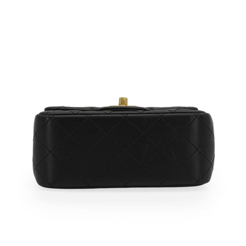 CHANEL MINI MATELASSE COCO BALL CHAIN SHOULDER BAG BLACK LAMB SKIN GOLD HARDWARE 90343955