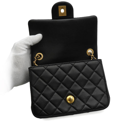 CHANEL MINI MATELASSE COCO BALL CHAIN SHOULDER BAG BLACK LAMB SKIN GOLD HARDWARE 90343955