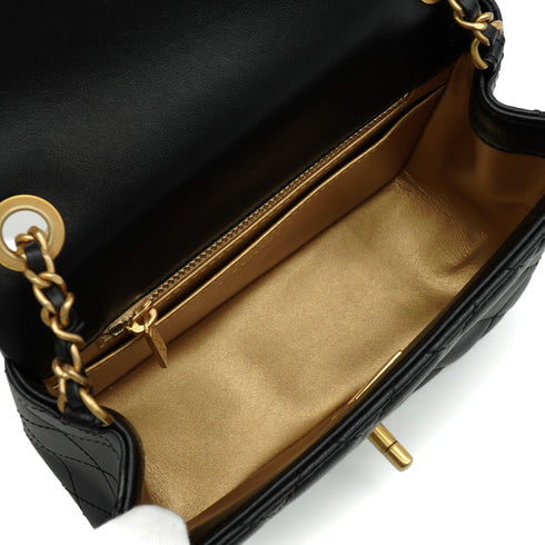 CHANEL MINI MATELASSE COCO BALL CHAIN SHOULDER BAG BLACK LAMB SKIN GOLD HARDWARE 90343955