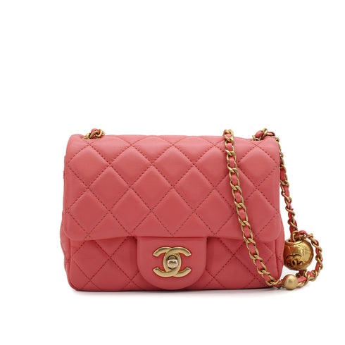 CHANEL MINI MATELASSE COCO BALL CHAIN SHOULDER BAG PINK LAMB SKIN GOLD HARDWARE 90331665