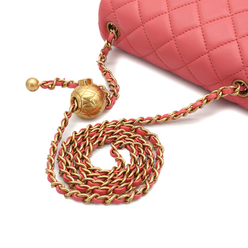 CHANEL MINI MATELASSE COCO BALL CHAIN SHOULDER BAG PINK LAMB SKIN GOLD HARDWARE 90331665