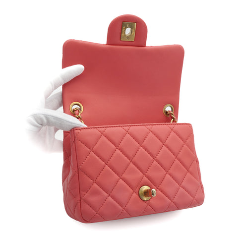 CHANEL MINI MATELASSE COCO BALL CHAIN SHOULDER BAG PINK LAMB SKIN GOLD HARDWARE 90331665