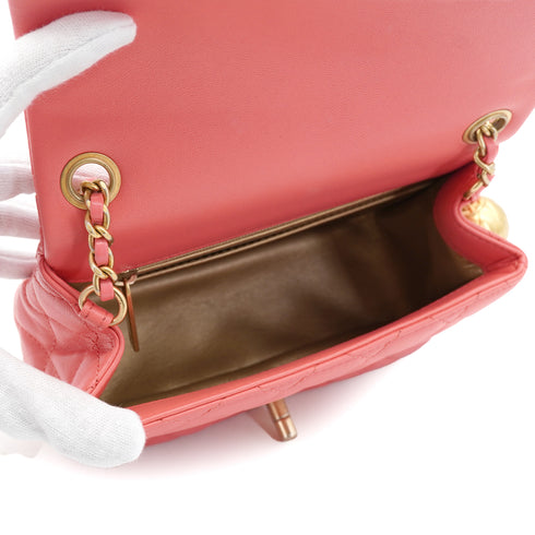 CHANEL MINI MATELASSE COCO BALL CHAIN SHOULDER BAG PINK LAMB SKIN GOLD HARDWARE 90331665