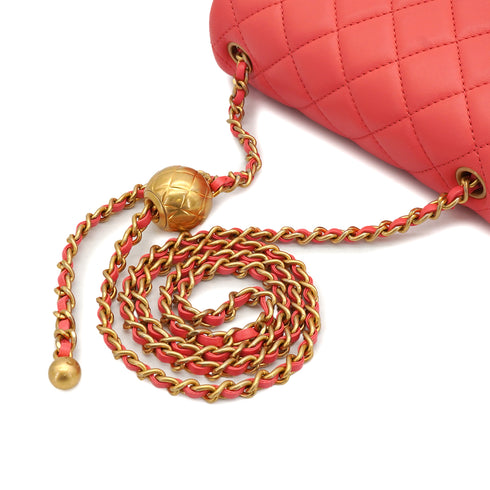 CHANEL MINI MATELASSE COCO BALL CHAIN SHOULDER BAG PINK LAMB SKIN GOLD HARDWARE 90332574
