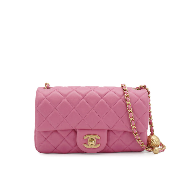 CHANEL MINI MATELASSE COCO BALL CHAIN SHOULDER BAG PINK LAMB SKIN GOLD HARDWARE 90335607