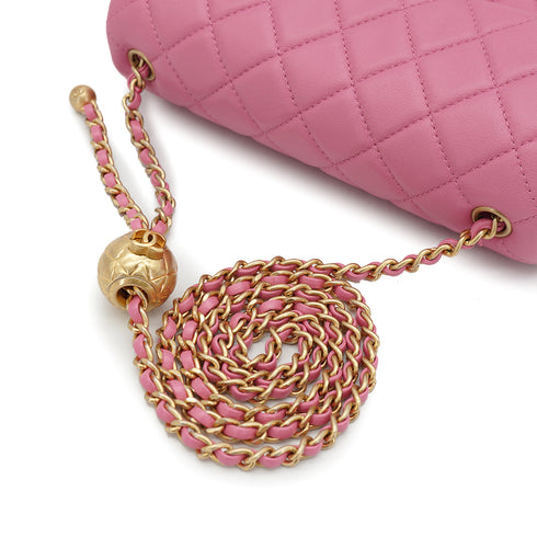 CHANEL MINI MATELASSE COCO BALL CHAIN SHOULDER BAG PINK LAMB SKIN GOLD HARDWARE 90335607