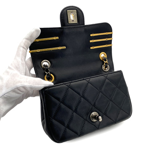 CHANEL MINI MATELASSE COCO CLIPS CHAIN SHOULDER BAG RHINESTONE FAUX PEARL BLACK LAMB SKIN GOLD HARDWARE 90317290