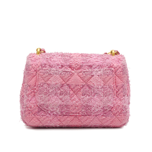 CHANEL MINI MATELASSE FAUX PEARL CHAIN SHOULDER BAG PINK TWEED GOLD HARDWARE 90339652