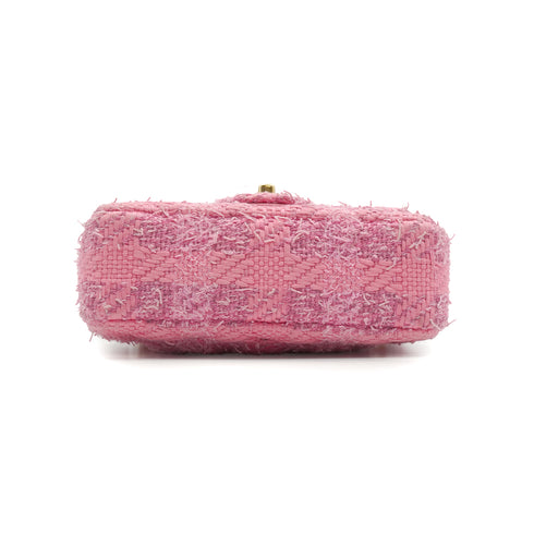 CHANEL MINI MATELASSE FAUX PEARL CHAIN SHOULDER BAG PINK TWEED GOLD HARDWARE 90339652