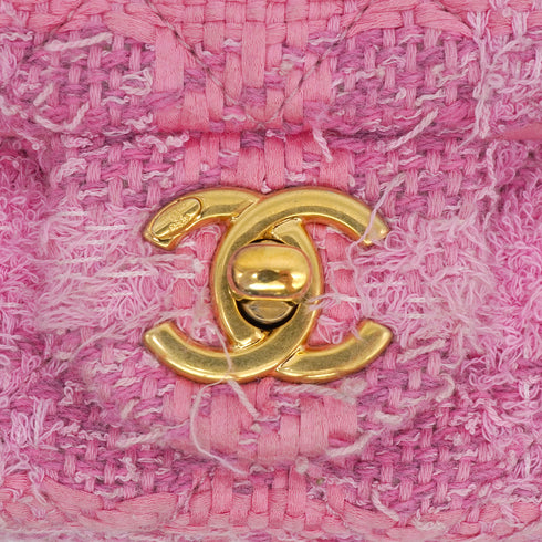 CHANEL MINI MATELASSE FAUX PEARL CHAIN SHOULDER BAG PINK TWEED GOLD HARDWARE 90339652