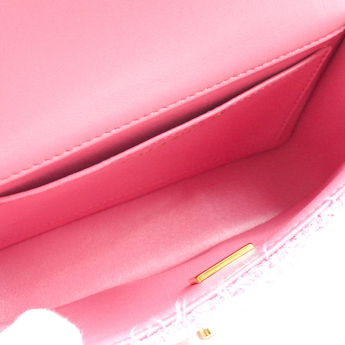 CHANEL MINI MATELASSE FAUX PEARL CHAIN SHOULDER BAG PINK TWEED GOLD HARDWARE 90339652
