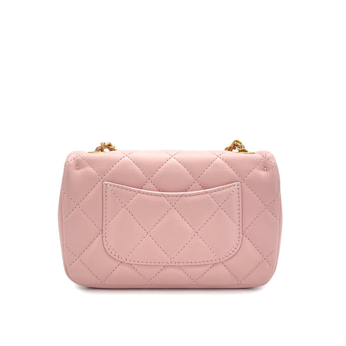 CHANEL MINI MATELASSE HEART CHARM CHAIN SHOULDER BAG PINK LAMB SKIN GOLD HARDWARE 90327292
