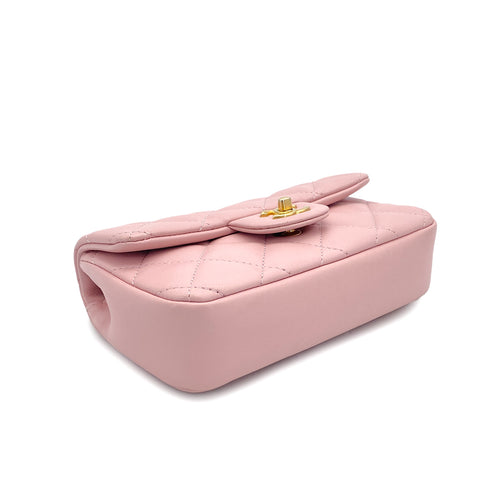 CHANEL MINI MATELASSE HEART CHARM CHAIN SHOULDER BAG PINK LAMB SKIN GOLD HARDWARE 90327292