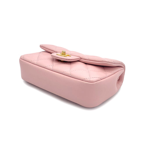 CHANEL MINI MATELASSE HEART CHARM CHAIN SHOULDER BAG PINK LAMB SKIN GOLD HARDWARE 90327292