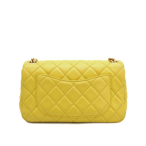 CHANEL MINI MATELASSE JEWELRY CHAIN SHOULDER BAG YELLOW LAMB SKIN GOLD HARDWARE 90332579