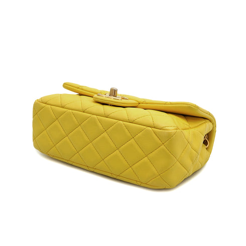 CHANEL MINI MATELASSE JEWELRY CHAIN SHOULDER BAG YELLOW LAMB SKIN GOLD HARDWARE 90332579