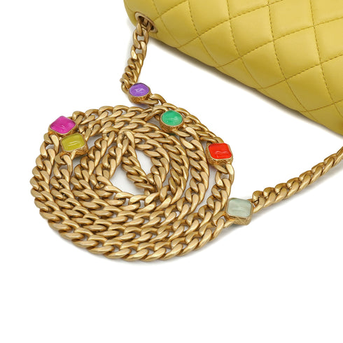 CHANEL MINI MATELASSE JEWELRY CHAIN SHOULDER BAG YELLOW LAMB SKIN GOLD HARDWARE 90332579