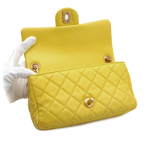 CHANEL MINI MATELASSE JEWELRY CHAIN SHOULDER BAG YELLOW LAMB SKIN GOLD HARDWARE 90332579