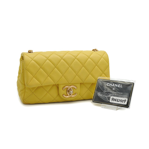 CHANEL MINI MATELASSE JEWELRY CHAIN SHOULDER BAG YELLOW LAMB SKIN GOLD HARDWARE 90332579