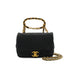 CHANEL MINI MATELASSE LOGO HANDLE CHAIN SHOULDER BAG BLACK LEATHER GOLD HARDWARE 90332585