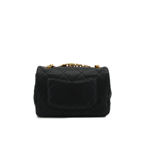 CHANEL MINI MATELASSE LOGO HANDLE CHAIN SHOULDER BAG BLACK LEATHER GOLD HARDWARE 90332585