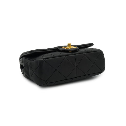 CHANEL MINI MATELASSE LOGO HANDLE CHAIN SHOULDER BAG BLACK LEATHER GOLD HARDWARE 90332585