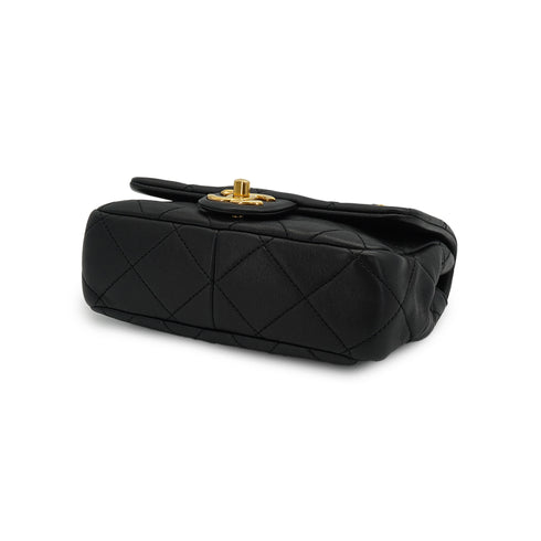 CHANEL MINI MATELASSE LOGO HANDLE CHAIN SHOULDER BAG BLACK LEATHER GOLD HARDWARE 90332585