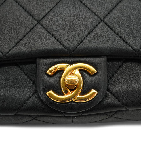 CHANEL MINI MATELASSE LOGO HANDLE CHAIN SHOULDER BAG BLACK LEATHER GOLD HARDWARE 90332585