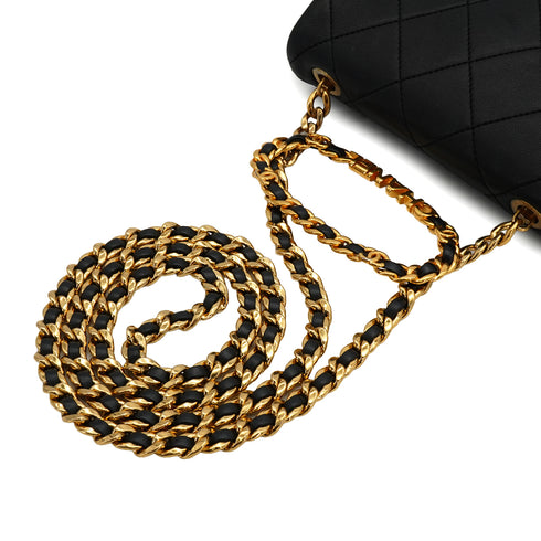 CHANEL MINI MATELASSE LOGO HANDLE CHAIN SHOULDER BAG BLACK LEATHER GOLD HARDWARE 90332585