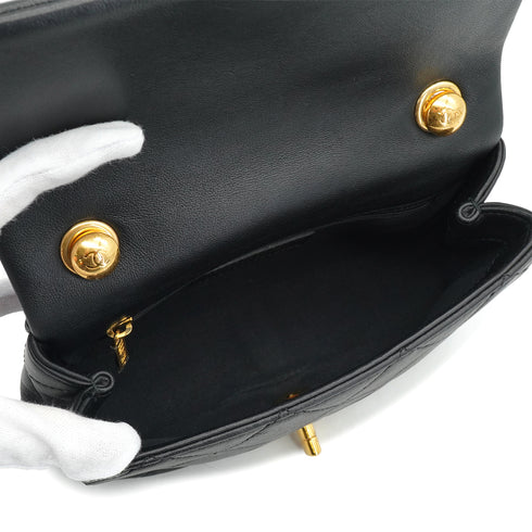 CHANEL MINI MATELASSE LOGO HANDLE CHAIN SHOULDER BAG BLACK LEATHER GOLD HARDWARE 90332585
