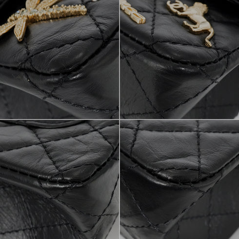 CHANEL MINI MATERASSE 2.55 LUCKY CHARM CHAIN SHOULDER BAG BLACK LEATHER GOLD HARDWARE 90344450