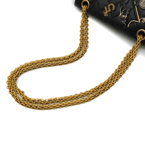 CHANEL MINI MATERASSE 2.55 LUCKY CHARM CHAIN SHOULDER BAG BLACK LEATHER GOLD HARDWARE 90344450