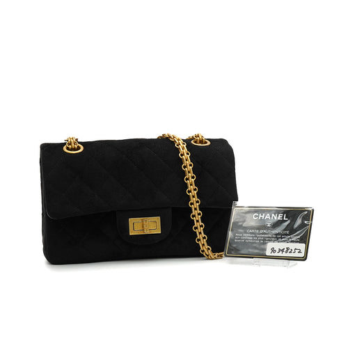 CHANEL MINI MATERASSE 2.55 CHAIN SHOULDER BAG BLACK VELVET GOLD HARDWARE 90348252