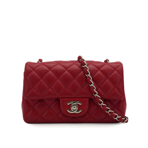 CHANEL MINI MATERASSE CHAIN SHOULDER BAG RED CAVIAR SKIN SILVER HARDWARE 90341900