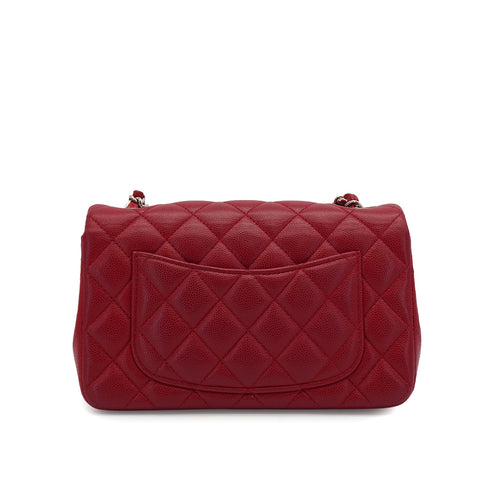CHANEL MINI MATERASSE CHAIN SHOULDER BAG RED CAVIAR SKIN SILVER HARDWARE 90341900