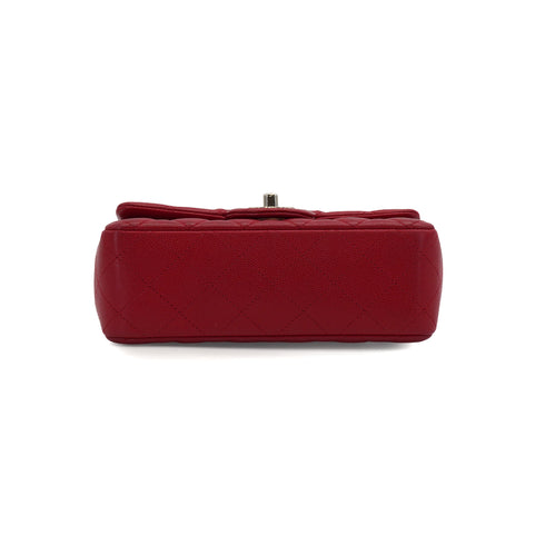 CHANEL MINI MATERASSE CHAIN SHOULDER BAG RED CAVIAR SKIN SILVER HARDWARE 90341900