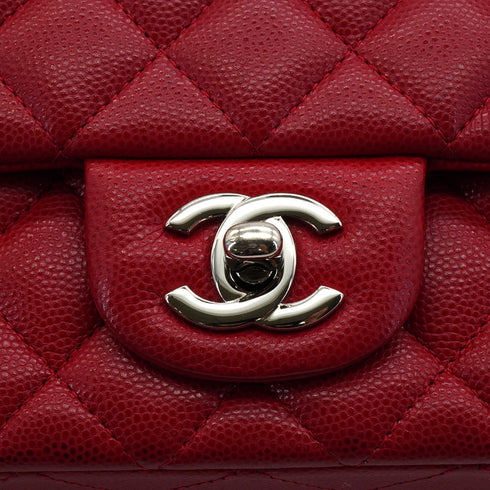 CHANEL MINI MATERASSE CHAIN SHOULDER BAG RED CAVIAR SKIN SILVER HARDWARE 90341900