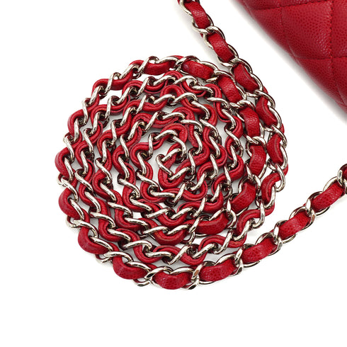 CHANEL MINI MATERASSE CHAIN SHOULDER BAG RED CAVIAR SKIN SILVER HARDWARE 90341900
