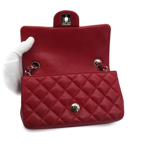 CHANEL MINI MATERASSE CHAIN SHOULDER BAG RED CAVIAR SKIN SILVER HARDWARE 90341900