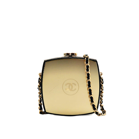 CHANEL MINI MINAUDIERE MIRROR COCOMARK CLUTCH CHAIN BLACK GOLD HARDWARE 90337661