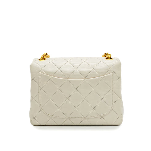 CHANEL MINI SQUARE 17 BIJOU CHAIN SHOULDER BAG WHITE LAMB SKIN GOLD HARDWARE 90348543
